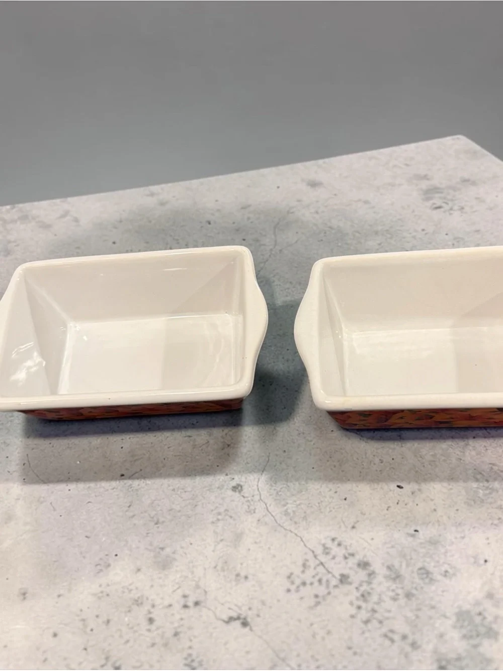 White Ceramic Ramekin Set with Orange Floral Border - Set of 2